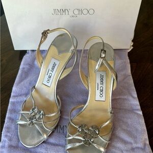 JIMMY CHOO Bamby Metallic Silver Napa Leather Sandals, EU size 36